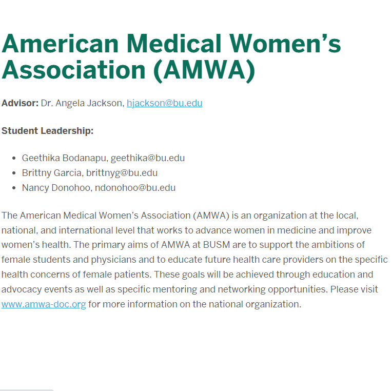 BU American Medical Women's Association - Women organization in Boston MA