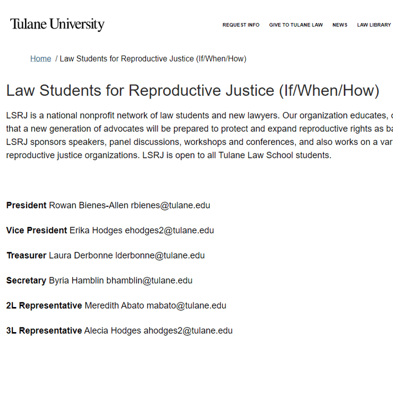Tulane Law Students for Reproductive Justice - Women organization in New Orleans LA