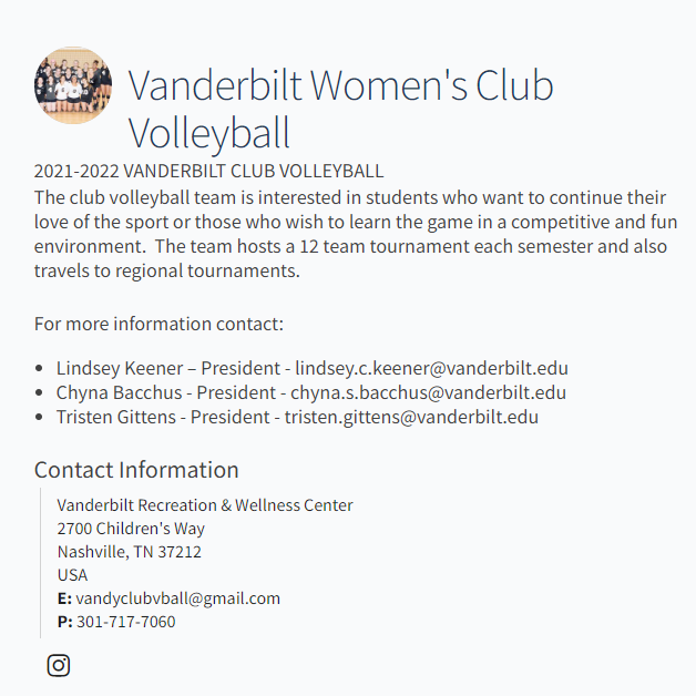 Female Organization Near Me - Vanderbilt Women's Club Volleyball